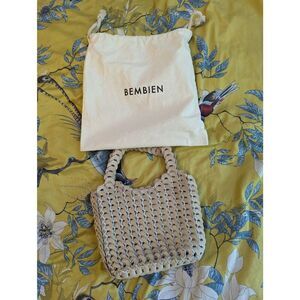 Bembien Natural Tones Woven Leather Tote Shoulder Bag With Dust Bag